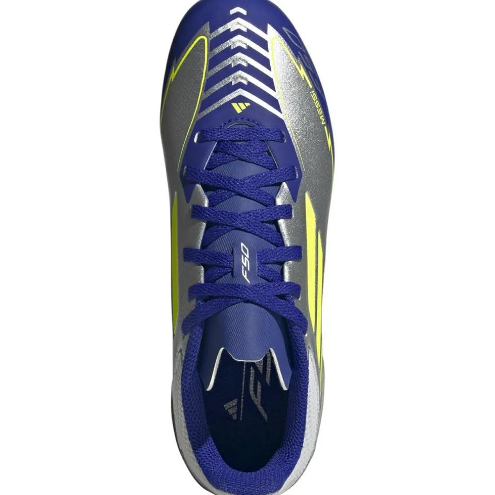Adidas F50 League Messi FG MG voetbalschoenen junior silver metallic solar yellow lucid blue