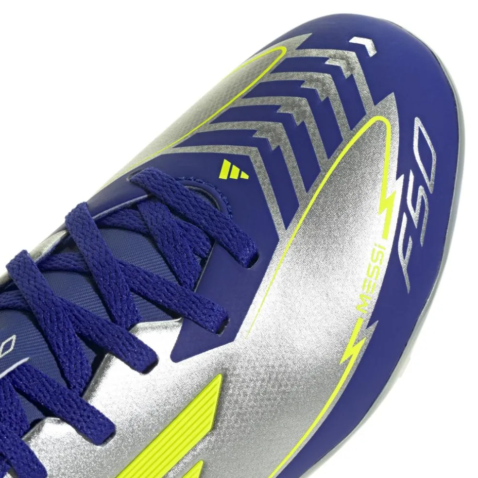 Adidas F50 League Messi FG MG voetbalschoenen junior silver metallic solar yellow lucid blue