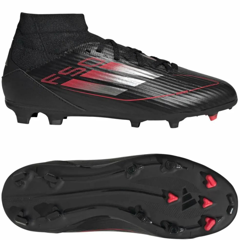 Adidas F50 League Mid FG MG voetbalschoenen junior core black iron metallic lucid red