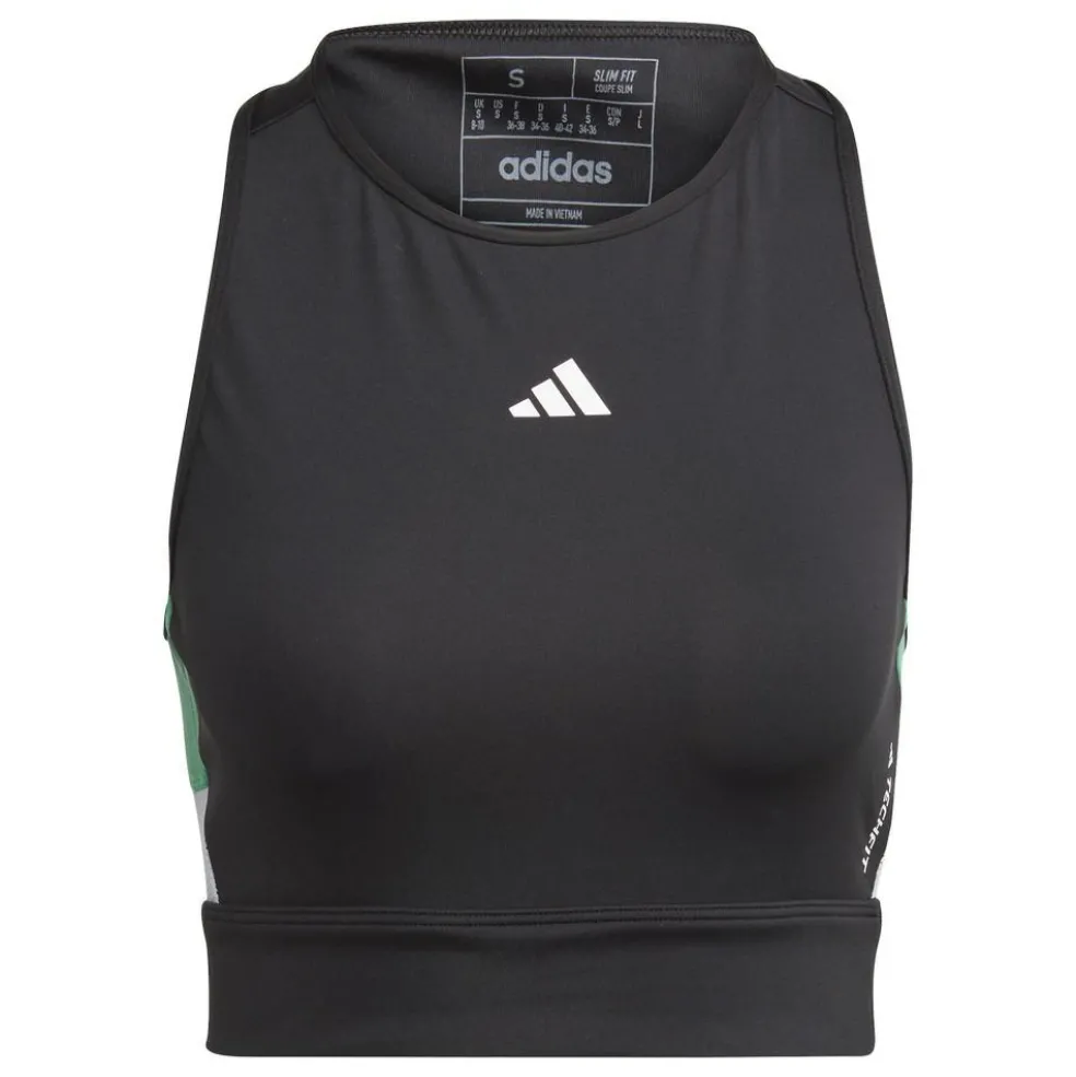 Adidas Techfit Colorblock Cropped Training tanktop dames black semi court green