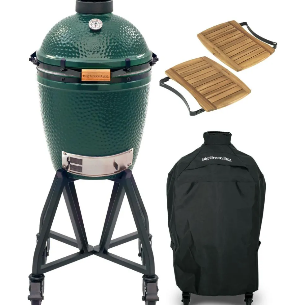 Big Green Egg Medium houtskoolbarbecue inclusief onderstel, zijtafels en hoes