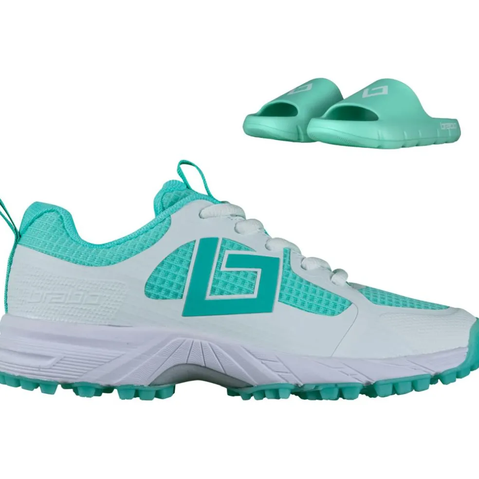 Brabo Tribute hockeyschoenen junior aqua white inclusief slippers