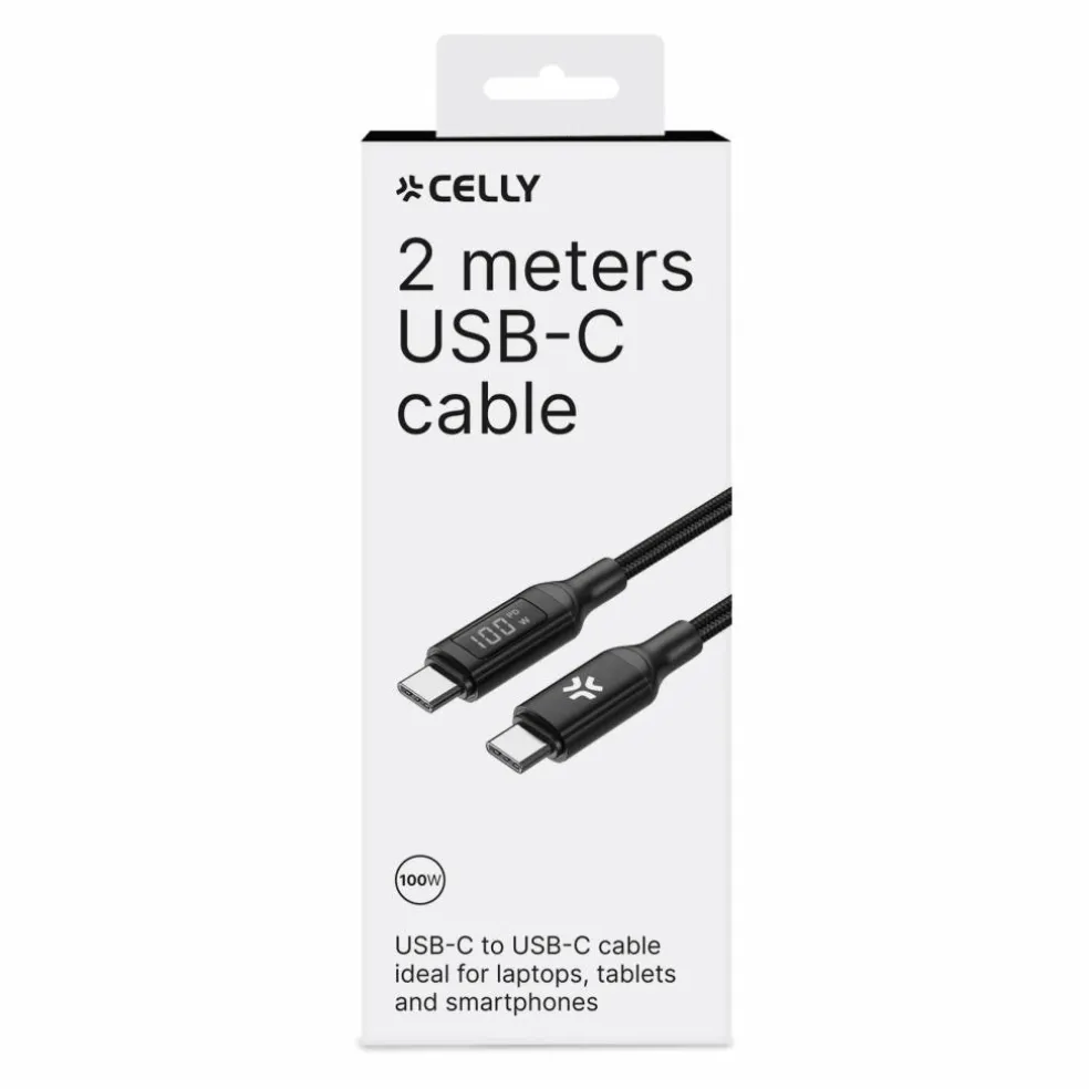 Celly USB-C oplaadkabel zwart 2 meter