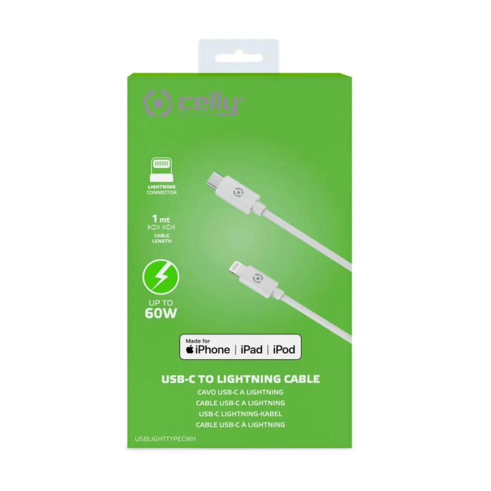 Celly USB-C 60W oplaadkabel 1 meter wit