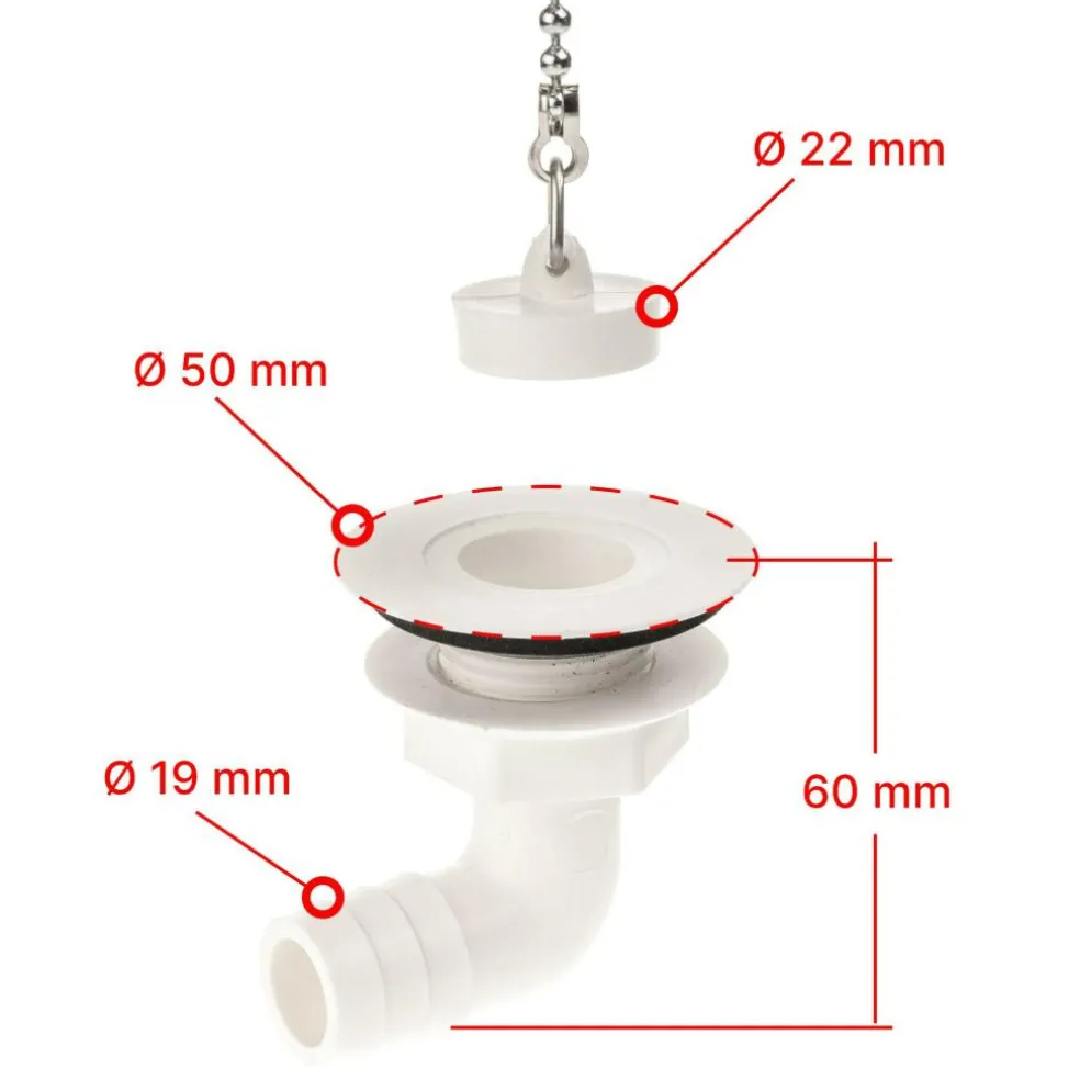 DWS Afvoerplug haaks 19 mm wit