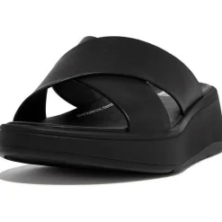 Fitflop F-Mode Leather Flatform Cross slippers dames all  black