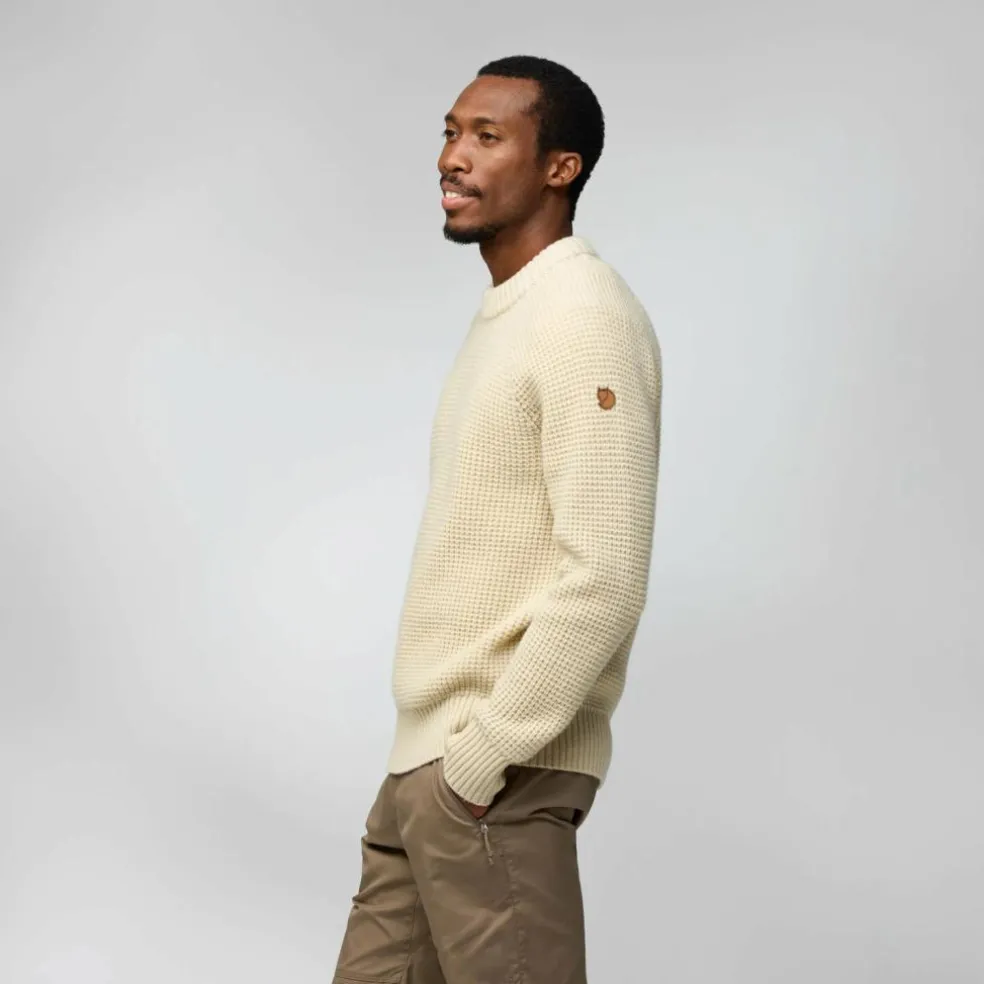 Fjällräven Övik Waffle Knit trui heren light beige