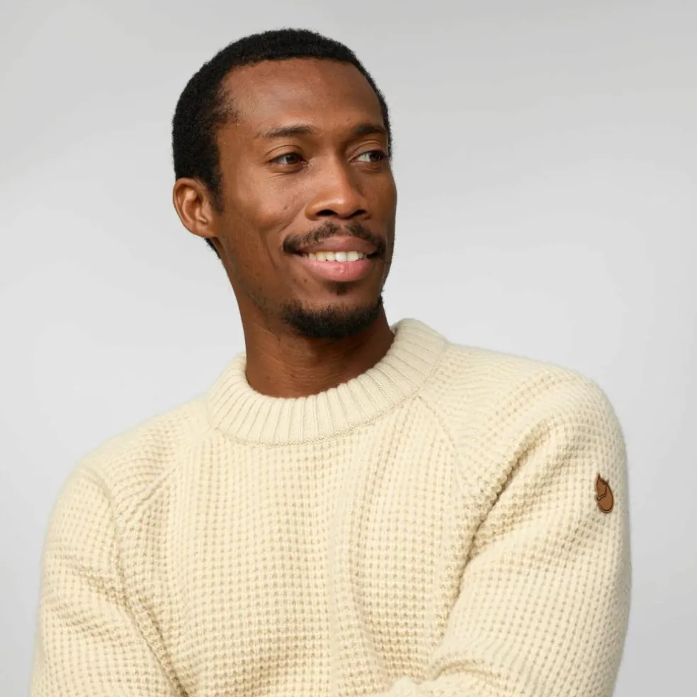 Fjällräven Övik Waffle Knit trui heren light beige