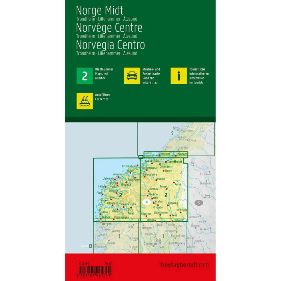 Freytag & Berndt  Centraal Noorwegen Trondheim Lillehammer Alesund  vrijetijds- en wegenkaart