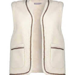 Geisha Teddy Embroidery vest dames off white tape dark brown zigzag