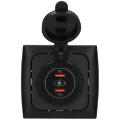 Haba C-line Power Line 2x USB-C PD 36W lader wandcontactdoos met klep black