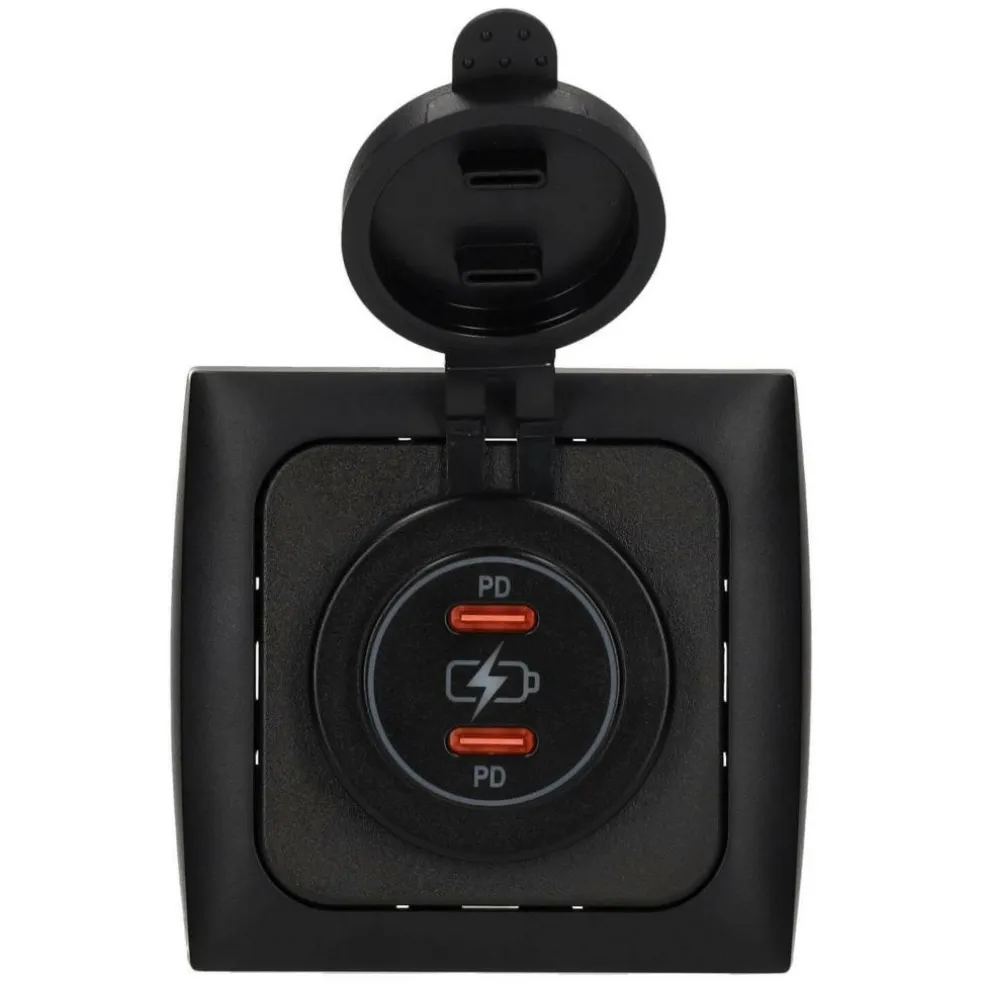 Haba C-line Power Line 2x USB-C PD 36W lader wandcontactdoos met klep black