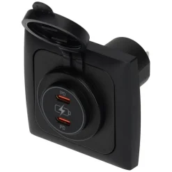 Haba C-line Power Line 2x USB-C PD 36W lader  wandcontactdoos met klep black