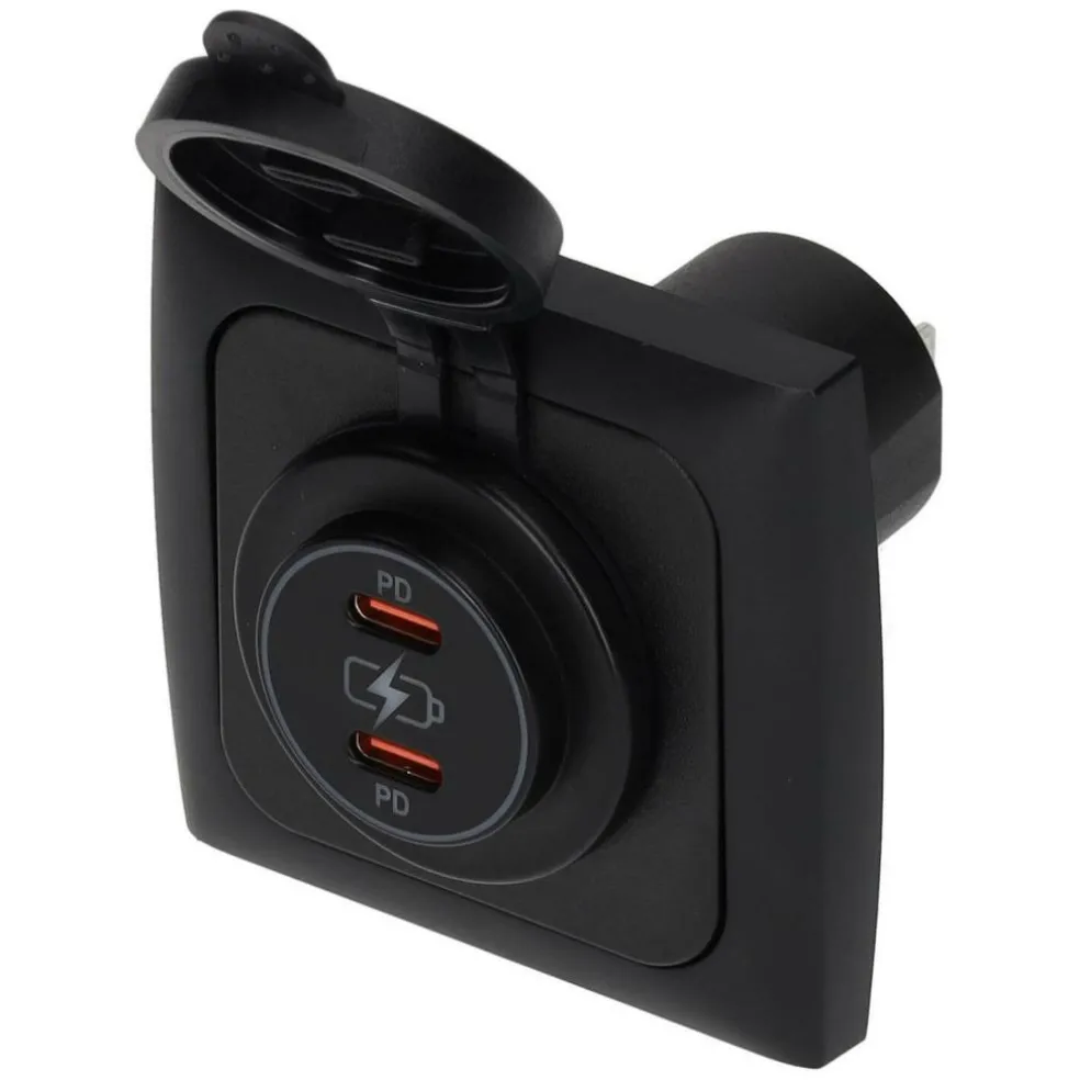 Haba C-line Power Line 2x USB-C PD 36W lader wandcontactdoos met klep black