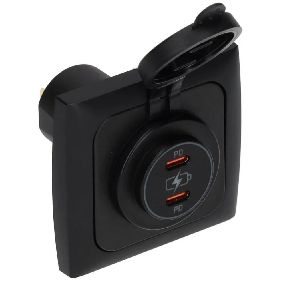 Haba C-line Power Line 2x USB-C PD 36W lader wandcontactdoos met klep black