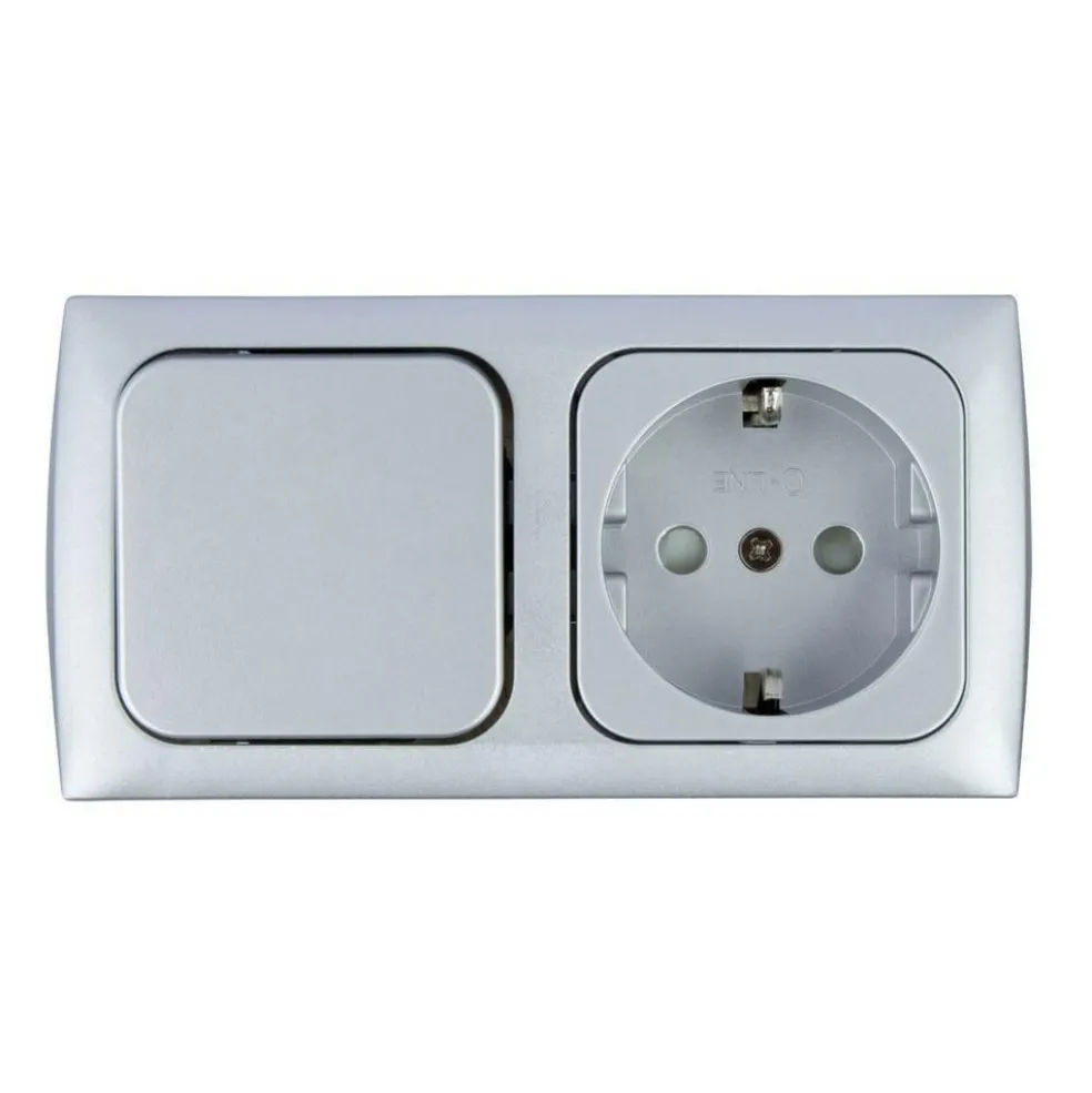 Haba C-line wandcontactdoos met schakelaar zilver