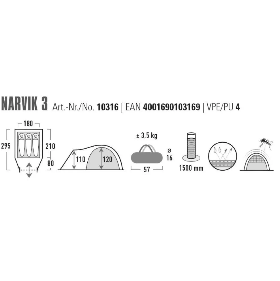 High Peak Narvik 3 koepeltent blue grey
