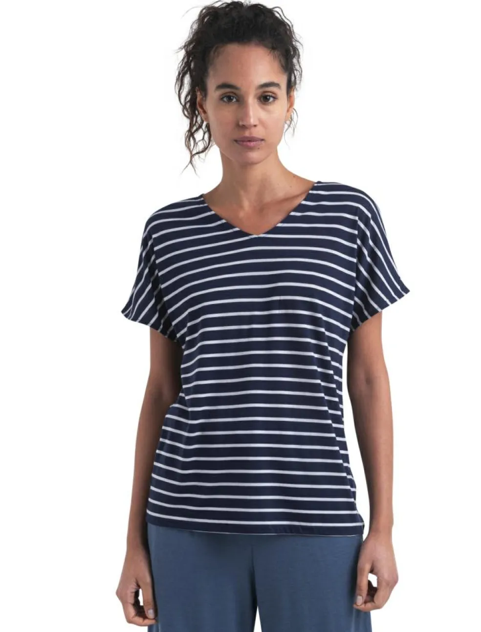 Icebreaker Drayden Reversible Stripe shirt dames midnight navy snow