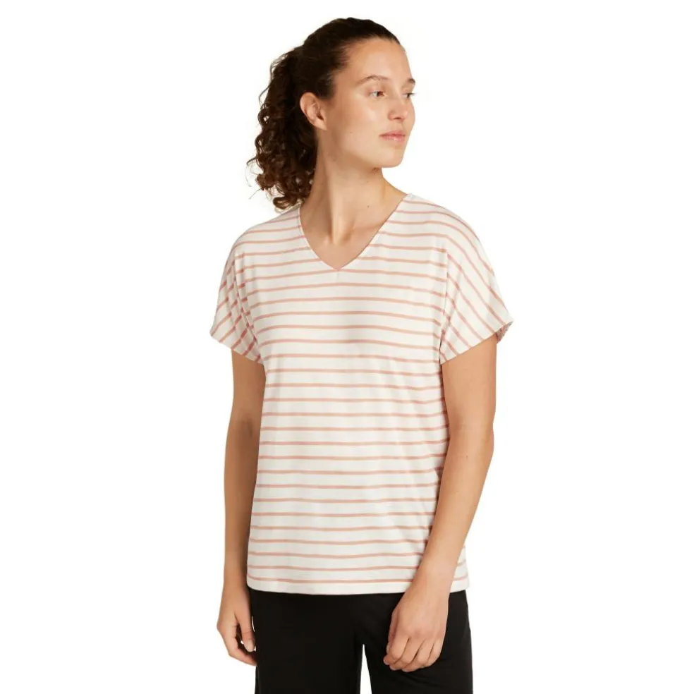 Icebreaker Drayden Reversible Stripe shirt dames ecru heather desert sand