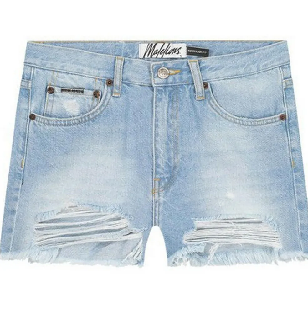 Malelions Damaged Denim short dames light blue