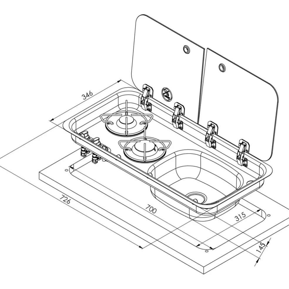 Navy Load 2-pits kook-spoelcombinatie rechts