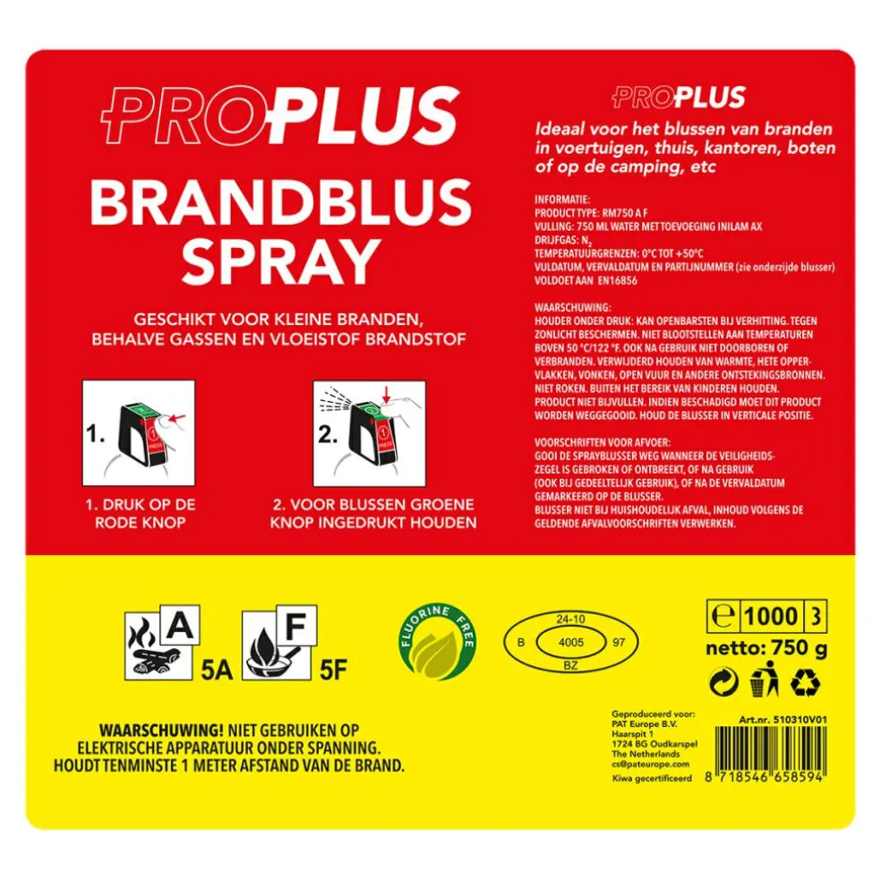 ProPlus A F schuim brandblusser 750 ml