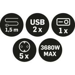 Q-Link 5-voudige stekkerdoos met schakelaar - 2X USB wit