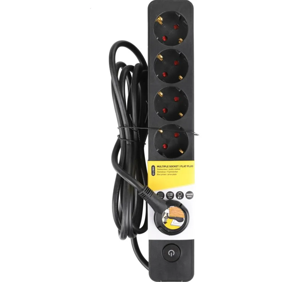 Q-Link 6-voudige stekkerdoos met schakelaar 1,5 meter zwart