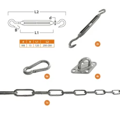 Shadow Comfort  Vierkant schaduwdoek M8 RVS bevestiging set