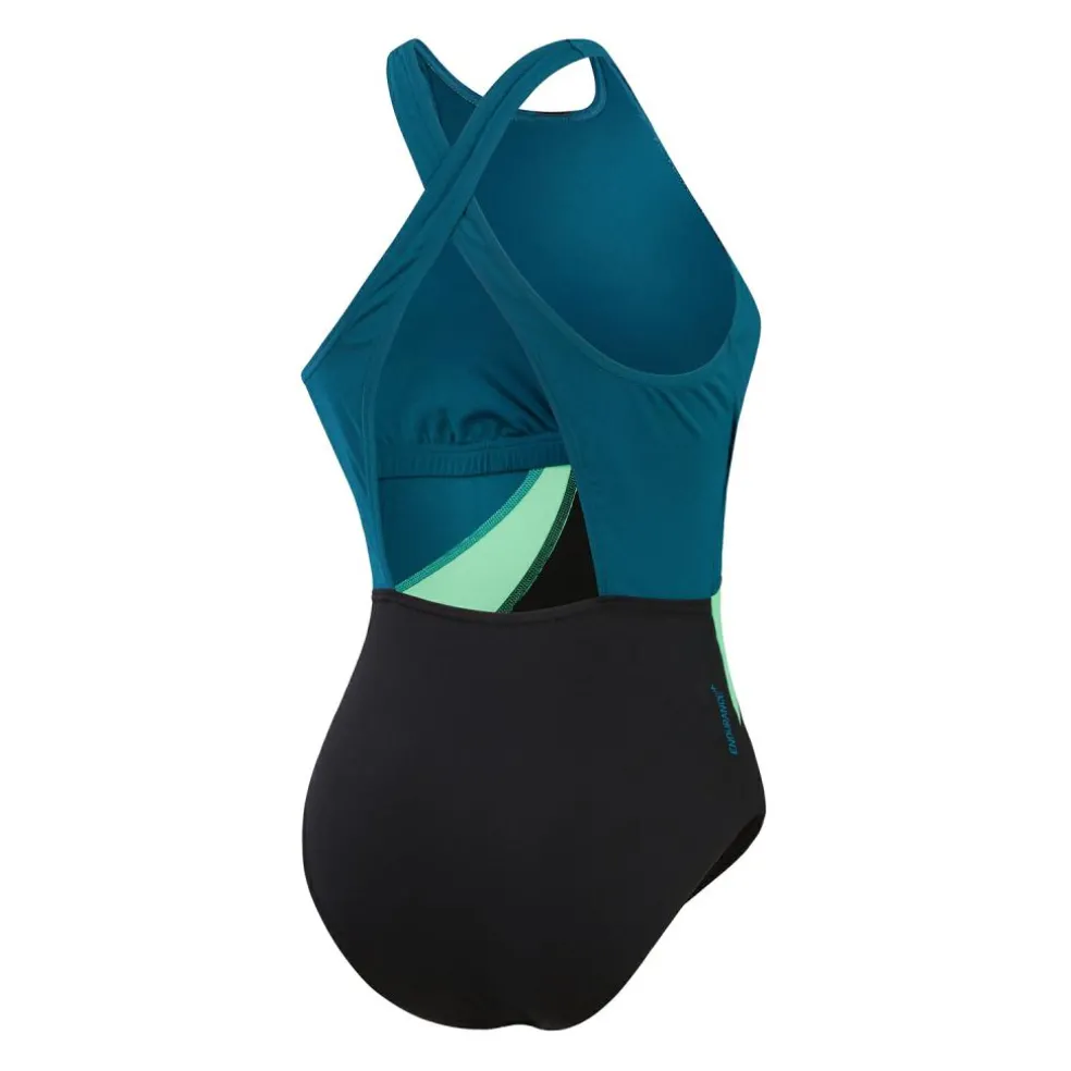 Speedo Colourblock Highneck badpak dames black teal