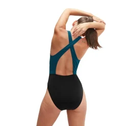 Speedo Colourblock Highneck badpak dames black teal